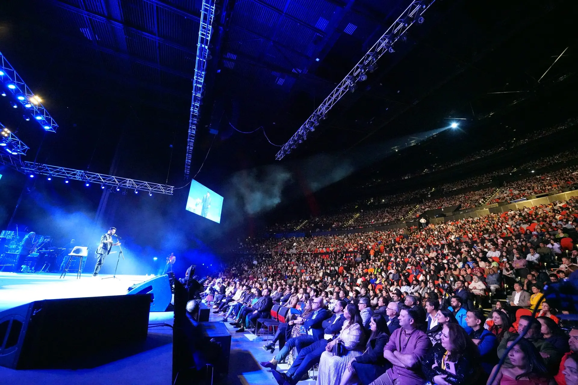 Vibrant stage production with colourful lighting