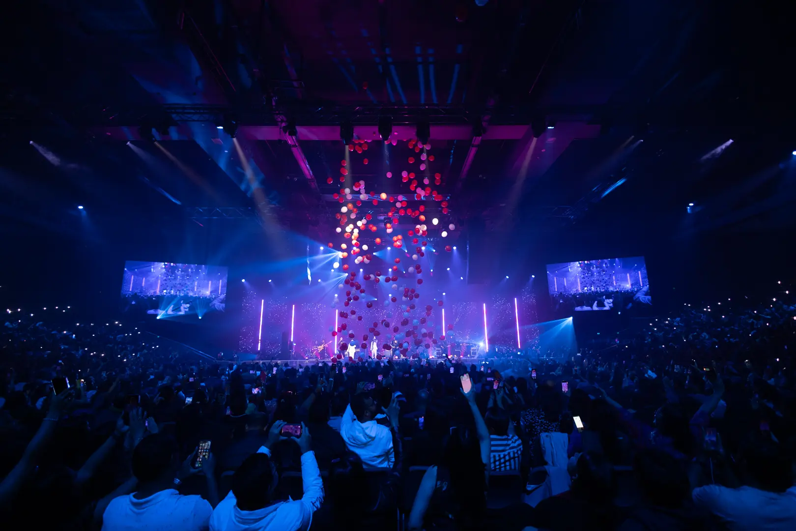 Artist on stage with enthusiastic crowd